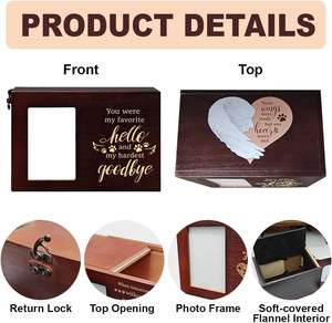 โกศไม้สำหรับสัตว์เลี้ยง GLASSWINDS พร้อมกรอบรูปที่ระลึก รูปทรงหัวใจ/ปีก บุด้วยผ้ากำมะหยี่ สำหรับใส่เถ้ากระดูกสุนัขและแมว ของขวัญที่ระลึก (สีน้ำตาล) - Product Image 3