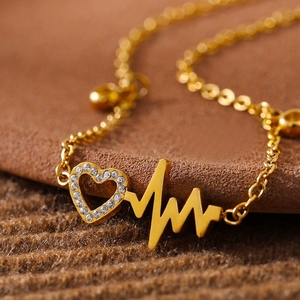 Cavigliera RFJEWELDainty Heartthrob in acciaio inossidabile placcato oro con ciondolo ECG, gioiello alla <span class=keywords><strong>moda</strong></span>, regalo per l'estate e la spiaggia. - Product Image 3