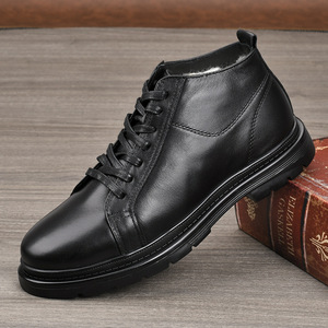 Botas Martin de Cuero Genuino para Hombre, Altura al Tobillo, Punta Redonda, Tacón Plano, Forro de Piel de Oveja, Suela de Goma, Aislantes, Casuales de Invierno - Product Image 1