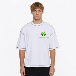 Custom Oversized Contrast Stitch T <b>Shirt</b> Men White Drop Shoulder Crew Neck Graphic Print Streetwear <b>Y2K</b> Wholesale Bulk Factory - Product Image 1