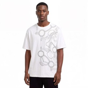 T-shirt in cotone a doppio filato stile street con ricamo lettera <span class=keywords><strong>H</strong></span>, vestibilità ampia versatile, unisex, a maniche corte - Product Image 1