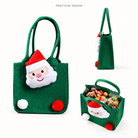 Sac à friandises de Noël en feutre vert personnalisé avec visage de Père Noël en peluche et pompons, sac cadeau réutilisable pour bonbons