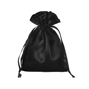 Bolsas de Peluca de lujo personalizadas, bolsas de cordón de seda negra para embalaje de zapatos