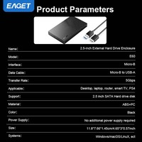 EAGET E60-1 OEM Case per Disco Rigido SATA 2.5 USB 3.0 5Gbps in Plastica ABS con Logo Personalizzato, Supporta Unità SATA per Computer Desktop e SSD