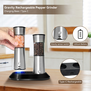 2-Pack Rechargeable USB Set Adjustable Coarseness Kitchen Mills Charging Base Automatic <b>Pepper</b> Mill - Product Image 2
