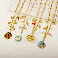 Collier en acier inoxydable avec coquille de léopard ambre, plaqué or 18K PVD, étoile de queue, palmier, turquoise, anti-décoloration, pour l'automne et l'hiver