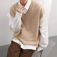 Chaleco de punto con cuello en V estilo universitario japonés para hombre, estilo coreano, a la moda en Instagram, estilo bad-boy, holgado, sin mangas, para otoño