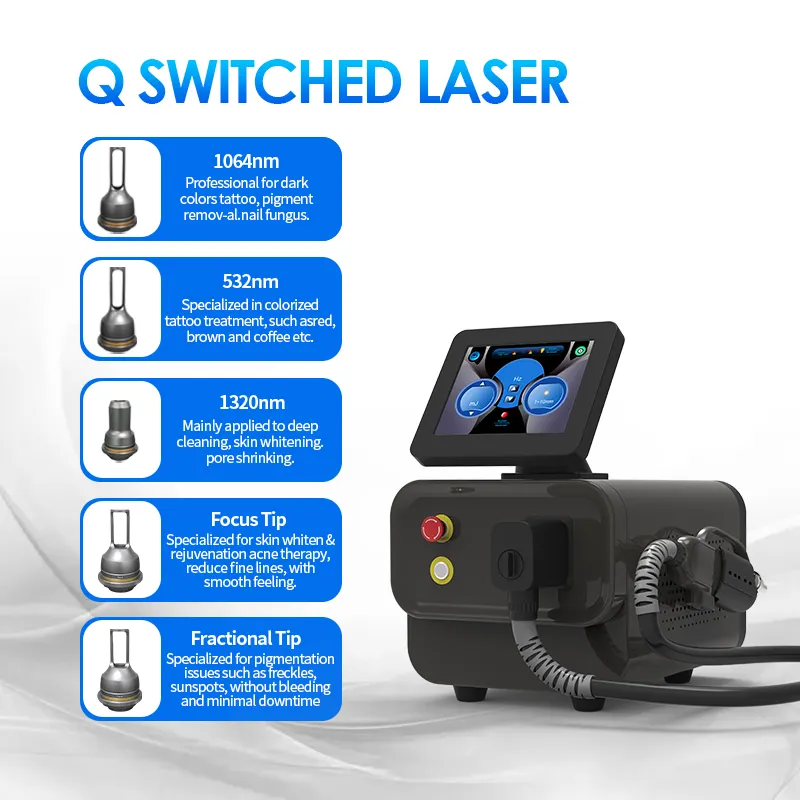 Máquina a laser para remoção de tatuagem Nd Yag, alta energia, aprovada pela CE, nova máquina profissional com comutação Q, laser Nd Yag 1064 532Nm