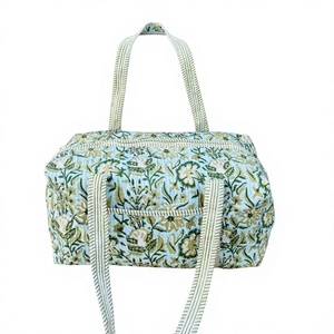 Large Cotton Duffle <b>Bags</b> Blockprint Quilted Fabric Weekender <b>Overnight</b> for Women & Girls, Travel <b>Bag</b> - Hospital <b>Bag</b> - Product Image 1