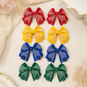 Ingrosso 2 Pezzi Fiocchi per Capelli <span class=keywords><strong>a</strong></span> Quadretti 6 Colori, Fermagli per Capelli in Grosgrain con Fiore e Perla, Accessori per Capelli per Ragazze per il Ritorno <span class=keywords><strong>a</strong></span> Scuola, Confezione Multipla - Product Image 2