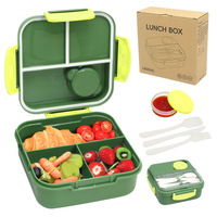 Boîte à lunch bento carrée à trois compartiments grande capacité pour adulte, compatible micro-ondes, hermétique, chauffable, anti-fuite, écologique