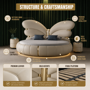 <span class=keywords><strong>Letto</strong></span> Rotondo in Vera Pelle Stile Farfalla di Lusso Italiano, Design Crema, <span class=keywords><strong>Letto</strong></span> <span class=keywords><strong>Matrimoniale</strong></span> Grande 2m per Camera da <span class=keywords><strong>Letto</strong></span> Principale - Product Image 2