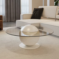 Table basse moderne en verre trempé avec pieds en boule de marbre pour le mobilier de salon