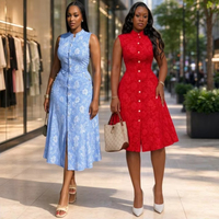 HK73988 Robes d'été pour femmes, style décontracté et élégant, à col montant, sans manches, ajustées, fendues, à motif floral, pour le bureau - Ventes Flash