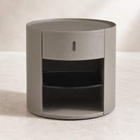 Table de chevet ronde moderne en bois d'ingénierie avec tiroir et étagère ouverte, gris kaki beige, mobilier de maison pour chambre à coucher et hôtel