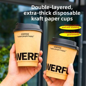 Gobelets à café jetables personnalisés en papier kraft avec couvercles, épaissis, isolants, de qualité alimentaire, pour boissons froides - Product Image 3