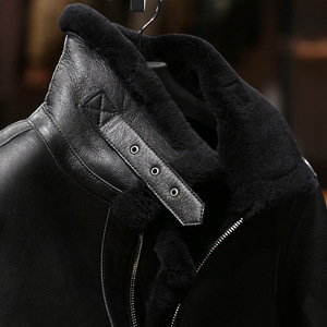 جاكيت رجالي كاجوال من الجلد الطبيعي مع ياقة مدمجة بالفرو وجيب كبير، جاكيت شيربا للرجال، جاكيت جلد مبطن بالفرو - Product Image 5