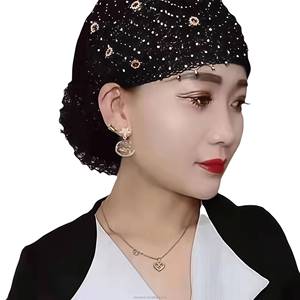 Wholesale YASEEN Women's Fashion Headscarf Head Rhinestone <b>Braided</b> Hair <b>Accessory</b> Solid Color Muslim Acrylic Breathable - Product Image 1