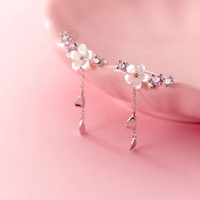 Vente chaude 925 Sterling Argent Piercing Shell Fleur Cerise Sakura Boucles D'oreilles Lady Femmes Bijoux Cadeau