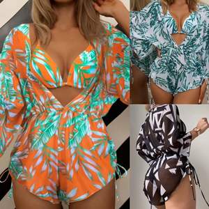 Vente en gros nouvelle mode jupe imprimé maillot de bain femme Bikini manches longues maille maillot de bain trois pièces - Product Image 2