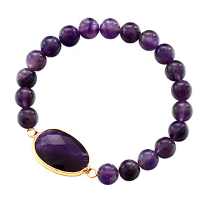 Bracelet élastique en améthyste avec perles de 8 mm, pendentif goutte d'eau en pierre naturelle, bijoux pour femmes, cadeau, accessoire de mode - Product Image 5