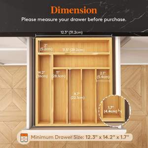 Organizador de cubiertos de bambú para cajón de cocina, bandeja divisora de madera con 7 compartimentos para utensilios. - Product Image 5