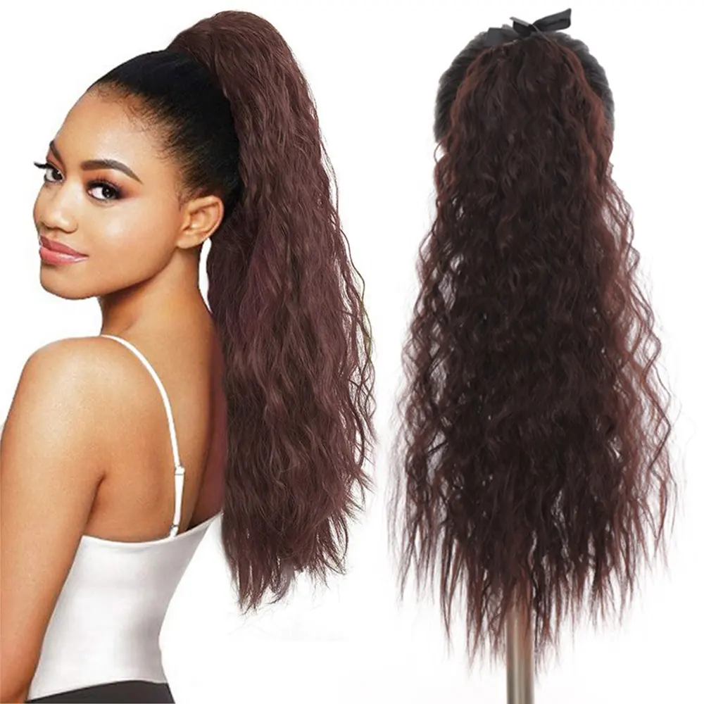 Nữ Hoàng Braid Afro Kinky Xoăn Đuôi Ngựa Tổng Hợp Tóc Mảnh Ribbon Dây Rút Clip Trên Đuôi Ngựa Tóc Nối Tóc Giả Mảnh Tóc