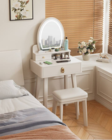 Ensemble coiffeuse en bois massif avec tabouret de maquillage et tiroirs de rangement
