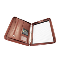 Porte-documents de luxe personnalisable en cuir PU souple avec fermeture éclair, calculatrice intégrée et poignée, grande capacité