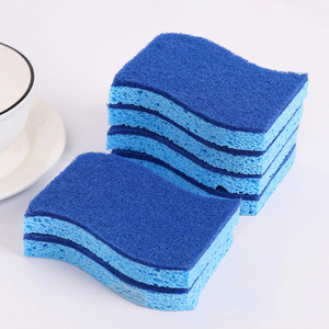 Éponge de nettoyage en pulpe de coton de type S à 2 couches, bleue, sûre pour plusieurs surfaces, pour la vaisselle et la cuisine - Product Image 1