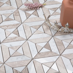 Mosaico del secolo pietra naturale marmo cucina Backsplash piastrelle mosaico Beige striscia <span class=keywords><strong>bianca</strong></span> bagno mosaico piastrelle decorazione della pavimentazione della parete - Product Image 4