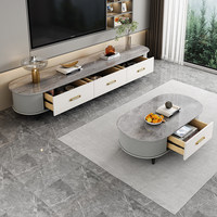 Ensemble de meuble TV et table basse en bois de luxe avec finition marbre, pour salon, avec rangement, design simple et abordable