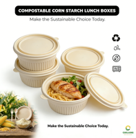 Bols à salade et pâtes jetables biodégradables en amidon de maïs écologique avec couvercle anti-fuite, compatibles micro-ondes, qualité alimentaire, résistants aux huiles