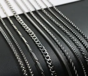 2023 Nice Cuban Thin Snake Box Vertical Square Bead Jewelry Stainless Steel Twist Singapore Chain Necklace for Men Women Hip Pop