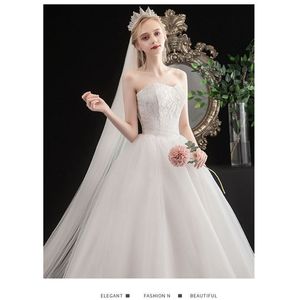 Wedding Dress Strapless Ball Gown Tulle Natural Waistline Simple Solid Color Ground Level Trailing Tail X033 - Product Image 2