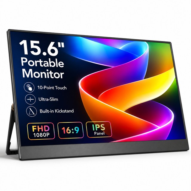 15.6 Inch Touch Portable Monitor, 1080P FHD External Second Screen for Laptops Mac, Phones, Xbox Consoles, 10-Point Touch Screen