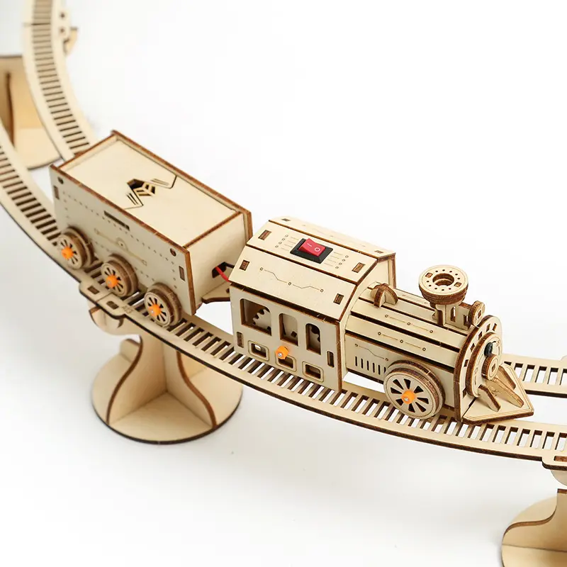Creative DIY Assemble 3d Wooden Puzzle Mechanical Track Electric Steam Train Model Kit Large Children Funny Toys For Kids