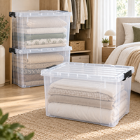 Organisateur de rangement pour la chambre à coucher et la buanderie, grande boîte en plastique transparente de 135 L, empilable, pour serviettes, literie, vêtements