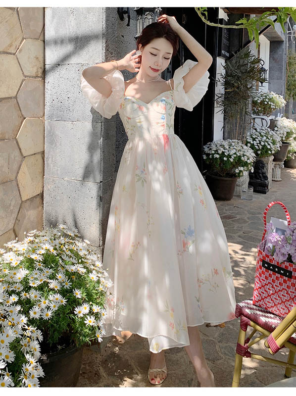 DY650 Sweet Ruffles Floral Print Dress - Sustainable Style