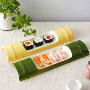 Bandeja de servir con forma de bambú para sushi y fideos fríos con diseño de divisor para uso doméstico y en restaurantes. - Product Image 1