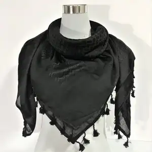 Warm Shemagh Keffiyeh Arab Scarf Palestine Pure Black Kufiya Arafat 100% Cotton winter Unisex Scarves men headscarf