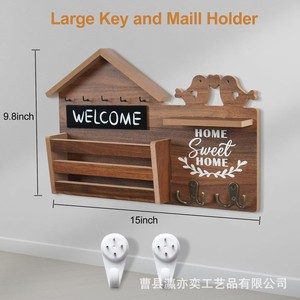 Wooden Key Hook <b>Shelf</b> Home Entry Letter Magazine Organizer Solid Wood Wall Mounted Storage <b>Rack</b> With Hooks For Keys And Mail - Product Image 4