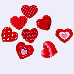 Stick On Valentine Day Patch Self Adhesive Chenille Heart Sequin Patches For Clothing