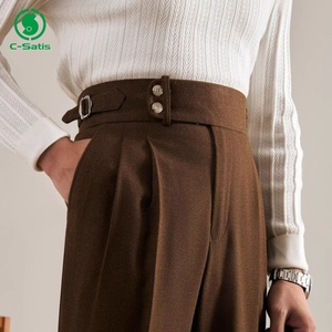 <span class=keywords><strong>Pantalon</strong></span> de Costume Homme Style Italien Sur Mesure, Taille Haute Droit, Décontracté Chic avec Boucle, Collection Automne - Product Image 4