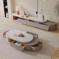 Table basse et meuble TV intégrés en bois rétractables de style crème, de luxe italien, durables, modernes et minimalistes pour salon