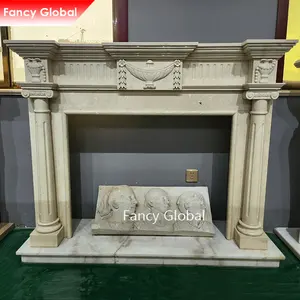 Fancy Modern Hand Carved Marble Cast Stone Electric Fireplace With Mantel