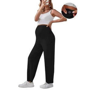 Leggings de maternité à taille élastique réglable avec poche, écologiques, respirants, coupe ajustée, longueur intégrale, vêtements pour femmes enceintes - Product Image 3