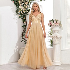 Robes de <span class=keywords><strong>Demoiselle</strong></span> <span class=keywords><strong>d</strong></span>'<span class=keywords><strong>Honneur</strong></span> Tendance à Taille Empire, Sans Manches, Col en V, Élégantes, Coupe A-line, Longueur Ras du Sol, en Tulle, pour Soirées <span class=keywords><strong>et</strong></span> Bals de Promo pour Femmes - Product Image 3
