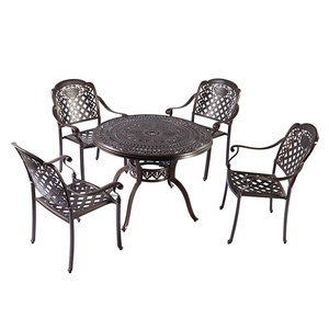 Ensemble <span class=keywords><strong>de</strong></span> meubles <span class=keywords><strong>de</strong></span> jardin à prix avantageux, table ronde en aluminium coulé et chaises pour terrasse, <span class=keywords><strong>balcon</strong></span>, villa, hôtel - Product Image 1