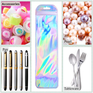 Laser Plastic <strong>Bags</strong> Accessories Earrings Zipper <strong>Bags</strong> Hologram pink Silver <strong>rainbow</strong> Holographic Zip Lock Packaging <strong>Bag</strong> - Product Image 4